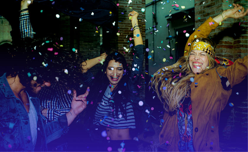 Grupo de amigos celebrando